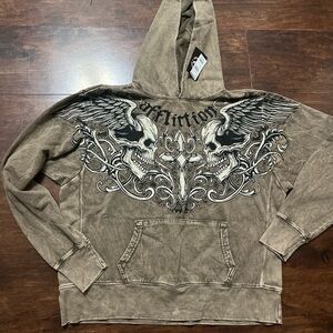 Affliction Men's Tan Skull Wing Hoodie